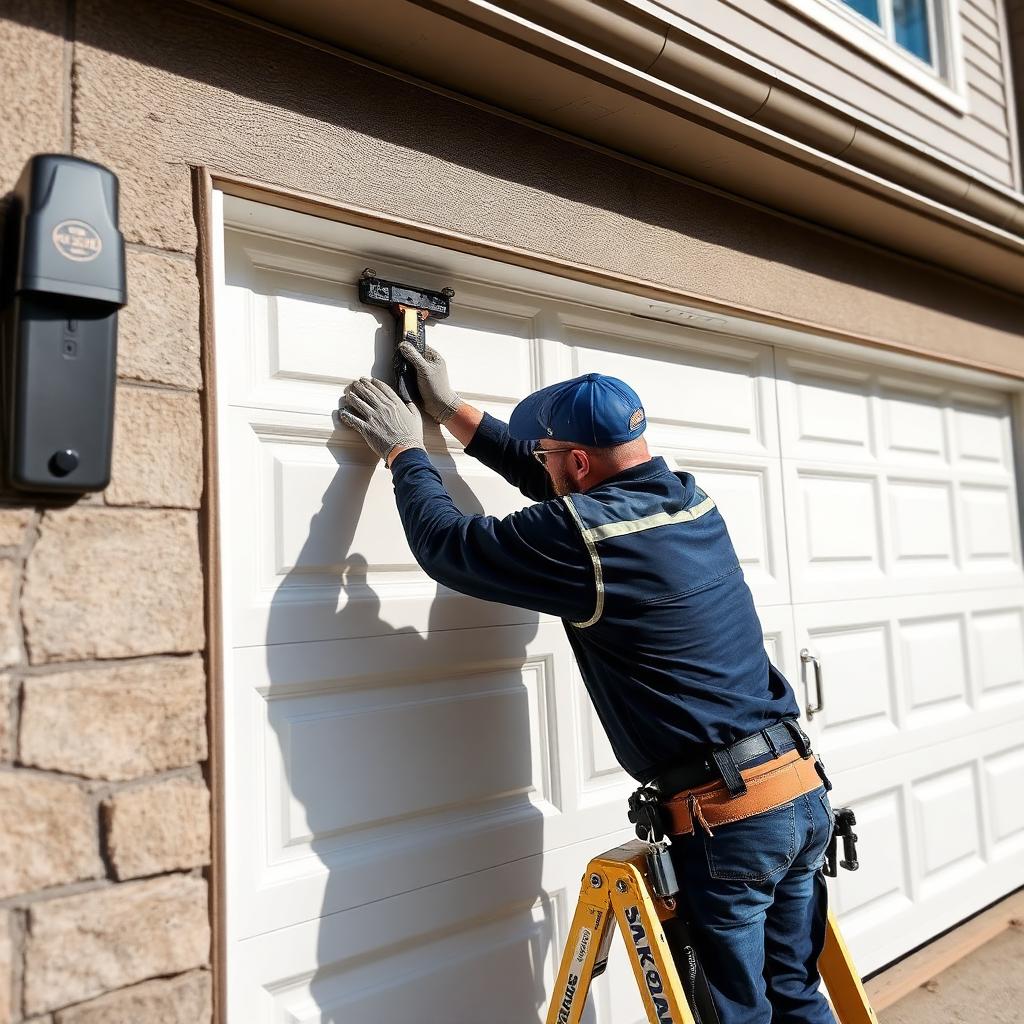 Professional garage door technician installing modern insulated garage door